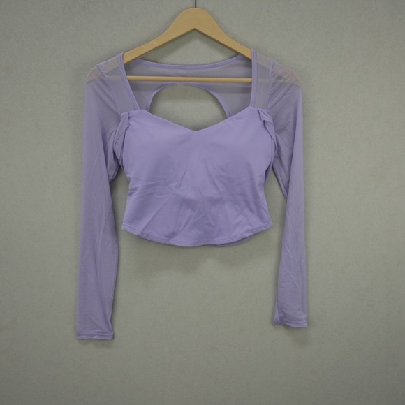 Laslulu Tops - Purple athletic Long Sleeve Crop Top